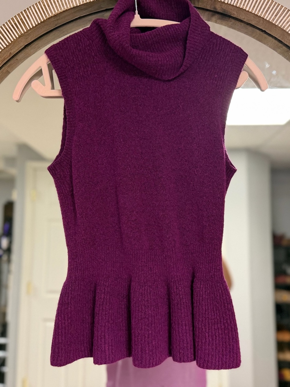 White House Black Market Sleeveless Cowl Neck Sweater in Deep Plum Peplum XS